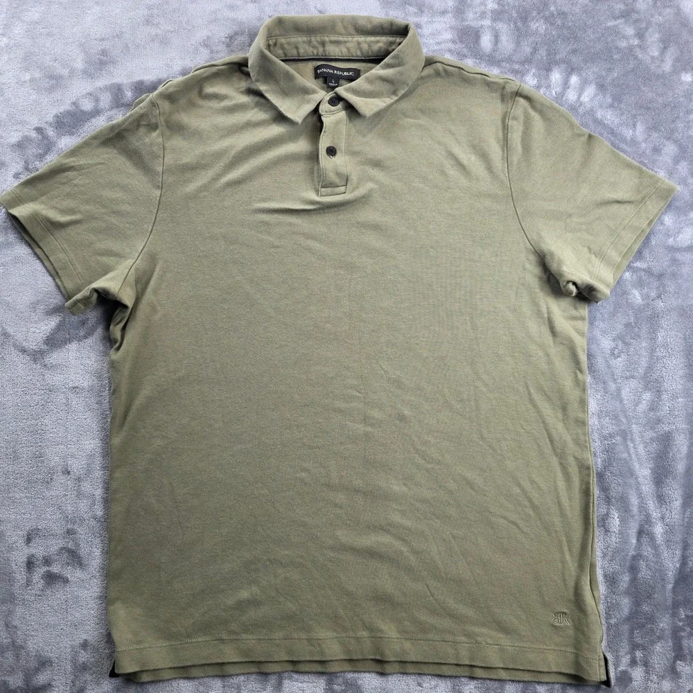 Banana Republic Polo Shirt Lot Mens L Green‎ Short Sleeve 100% Cotton 2 Pack